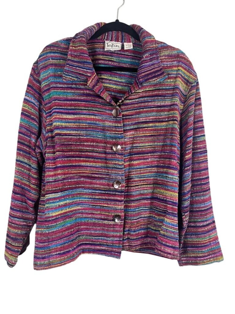 Retro Striped Rainbow Jacket L Boho‎ Western 80s Mod Indie Folk Festival Woven